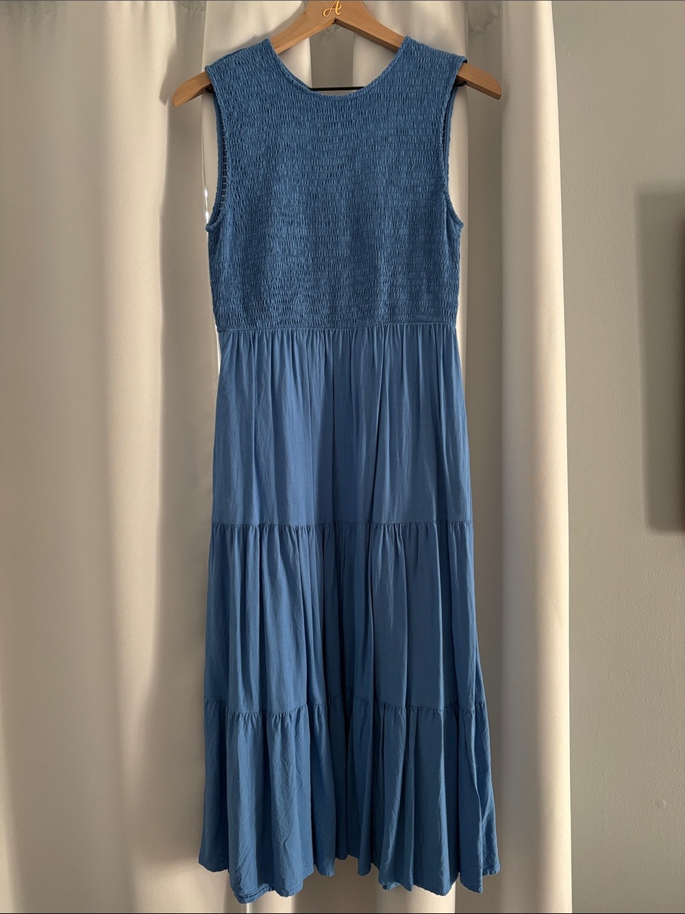 Smocked Blue Sleeveless Midi Dress